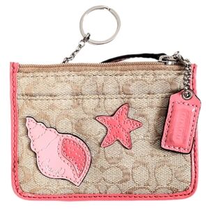 🆕 Vintage Coach Coral Pink Signature Beach Applique Skinny Mini ID Wallet Case